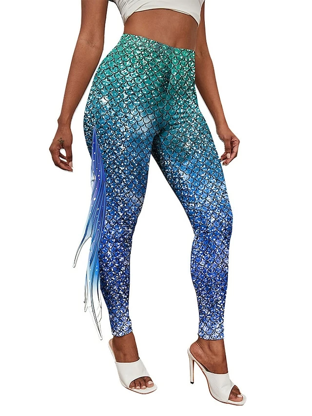 Women's Tights Pants Trousers Leggings Ankle-Length Print Stretchy Mid Waist Designer Metallic Halloween Casual Yellow Blue S M 4 Women's Tights Pants Trousers Leggings Ankle-Length Print Stretchy Mid Waist Designer Metallic Halloween Casual Yellow Blue S M - Image 2