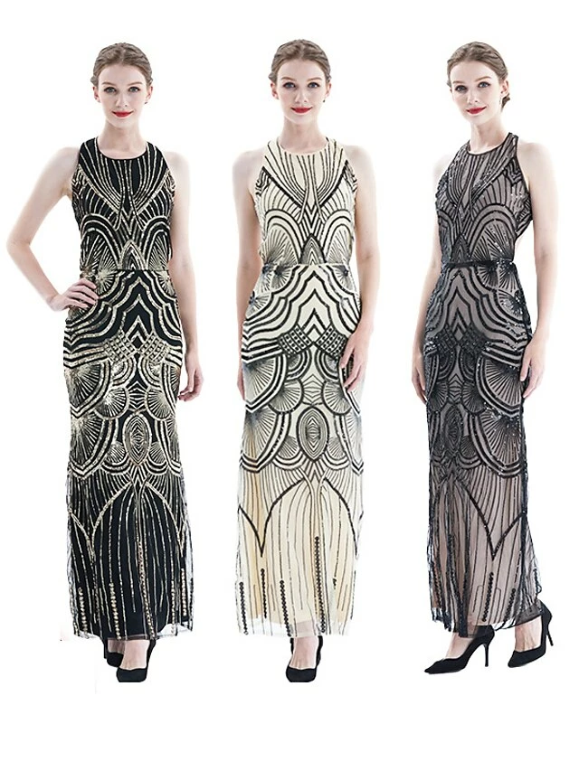 Women's Retro 1920s Sequin Dress Long Dress Maxi Dress Party Evening Party Sequins Backless Geometric Halter Neck Sleeveless Regular Fit Spring Fall 2023 Black Gold S M L XL 5 Women's Retro 1920s Sequin Dress Long Dress Maxi Dress Party Evening Party Sequins Backless Geometric Halter Neck Sleeveless Regular Fit Spring Fall 2023 Black Gold S M L XL - Image 3