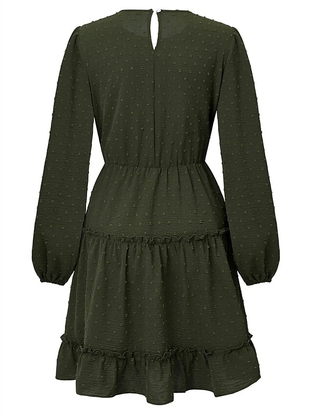 Women's Work Dress Casual Dress Fashion Winter Dress Daily Mini Dress Ruched Ruffle Crew Neck Long Sleeve Plain Loose Fit Brown Army Green Apricot Fall Winter S M L XL 17 Women's Work Dress Casual Dress Fashion Winter Dress Daily Mini Dress Ruched Ruffle Crew Neck Long Sleeve Plain Loose Fit Brown Army Green Apricot Fall Winter S M L XL - Image 15