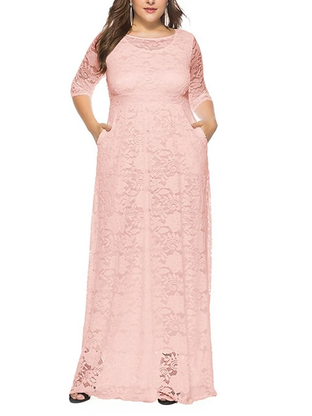 Women‘s Plus Size Curve Party Dress Floral Crew Neck Lace 3/4 Length Sleeve Spring Fall Work Prom Dress Maxi Long Dress Party Daily Dress 10 Women‘s Plus Size Curve Party Dress Floral Crew Neck Lace 3/4 Length Sleeve Spring Fall Work Prom Dress Maxi Long Dress Party Daily Dress - Image 8