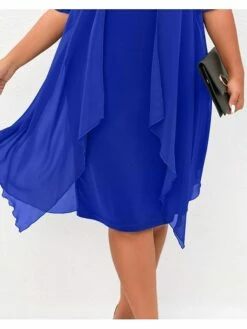 Women‘s Plus Size Curve Work Dress Floral V Neck Layered Half Sleeve Fall Spring Elegant Midi Dress Formal Work Dress -LIGHTINTHEBOX Shop hgcfiy1660644601979