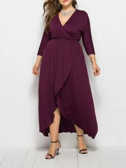 Women's Plus Size Work Dress Black Dress A Line Dress Fashion Long Dress Maxi Dress Ruched V Neck Long Sleeve Plain Loose Fit Black Wine Dark Green Fall XL XXL 3XL 4XL