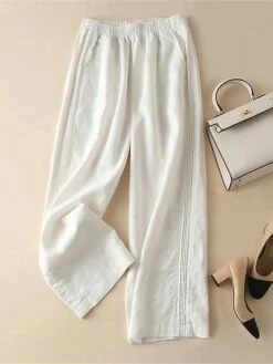 Women's Wide Leg Pants Trousers Baggy Full Length Cotton Pocket Baggy Micro-elastic High Waist Fashion Streetwear Street Casual Rice White Robin's Egg Blue M L Summer Spring -LIGHTINTHEBOX Shop hgfcqa1688718375544