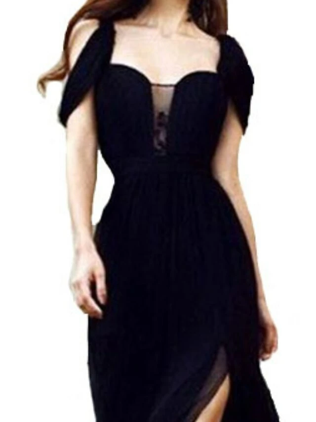 Women's Prom Party Dress Long Dress Maxi Dress Black Short Sleeve Pure Color Patchwork Spring Summer Square Neck Elegant Party 2023 S M L XL 4 Women's Prom Party Dress Long Dress Maxi Dress Black Short Sleeve Pure Color Patchwork Spring Summer Square Neck Elegant Party 2023 S M L XL - Image 2