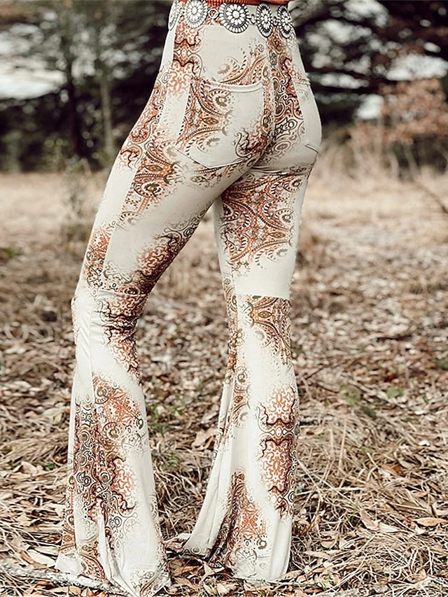 Women's Slim Tights Pants Trousers Flare Leggings White High Waist Fashion Streetwear Casual Street Causal Daily High Cut High Elasticity Full Length Breathability Floral S M L XL 4 Women's Slim Tights Pants Trousers Flare Leggings White High Waist Fashion Streetwear Casual Street Causal Daily High Cut High Elasticity Full Length Breathability Floral S M L XL - Image 2