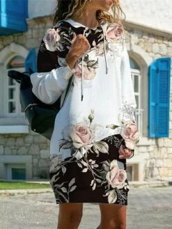 Women's Casual Dress Hoodie Dress Winter Dress Floral Plaid Print Hooded Mini Dress Fashion Streetwear Outdoor Daily Long Sleeve Loose Fit Black Yellow Pink Fall Winter S M L XL XXL -LIGHTINTHEBOX Shop hgpcyv1692958588991