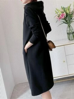 Women's Casual Dress Hoodie Dress Midi Dress Active Daily Outdoor Going Out Weekend Hoodie Pocket Solid Color Loose Fit Black Pink Green M L XL XXL 3XL -LIGHTINTHEBOX Shop hgqfgk1694427875113