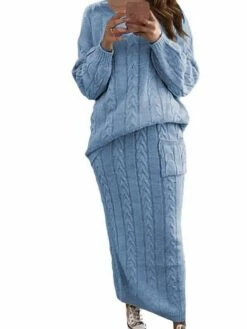 Women's Two Piece Dress Set Casual Dress Skirt Set Daily Holiday Fashion Streetwear Pocket Ribbed Long Dress Maxi Dress Crew Neck Long Sleeve Plain Loose Fit Black Yellow Wine Fall Winter S M L XL XXL -LIGHTINTHEBOX Shop hguxrf1694165726842