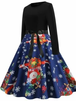 Women's Christmas Casual Dress Swing Dress Vintage Dress Midi Dress Green Blue Royal Blue Long Sleeve Color Block Bow Winter Fall Autumn V Neck Slim 2022 S M L XL XXL 3XL -LIGHTINTHEBOX Shop hhiaee1666761743933