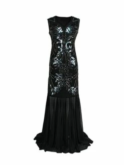 Women's Retro 1920s Sequin Dress Long Dress Maxi Dress Party Evening Party Sequins Patchwork Floral V Neck Sleeveless Regular Fit Spring Fall 2023 Black Red S M L XL -LIGHTINTHEBOX Shop hhqgkd1693533781255
