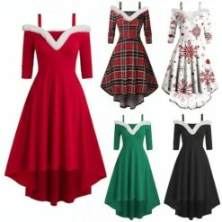 Women's Christmas Swing Dress Skater Dress Green Red Black Long Sleeve Pure Color Cold Shoulder Plus High Low Winter Fall V Neck Classic ModernFall Dress Slim 2022 S M L XL 2XL 3XL / Winter Dress