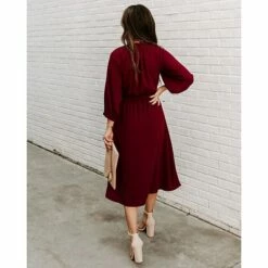 Women's Work Dress Shift Dress Church Dress Midi Dress Red Wine Green Long Sleeve Pure Color Lace Up Summer Spring Crew Neck Basic Christmas Fall Dress Loose Fit 2023 S M L XL -LIGHTINTHEBOX Shop hjkduh1647847358237