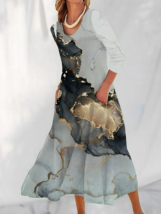 Women's Casual Dress Cotton Linen Dress Swing Dress Maxi Long Dress Polyester Fashion Casual Daily Outdoor Daily Vacation V Neck Split Print Long Sleeve Summer Spring Fall 2023 Loose Fit White Navy 6 Women's Casual Dress Cotton Linen Dress Swing Dress Maxi Long Dress Polyester Fashion Casual Daily Outdoor Daily Vacation V Neck Split Print Long Sleeve Summer Spring Fall 2023 Loose Fit White Navy - Image 4