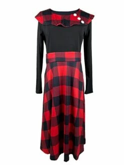 Women‘s Christmas Retro Elegant Vintage Dress Midi Dress Party Ruffle Patchwork Plaid Crew Neck Long Sleeve Regular Fit Fall Winter 2023 Red S M L XL -LIGHTINTHEBOX Shop hkosyh1695030845974