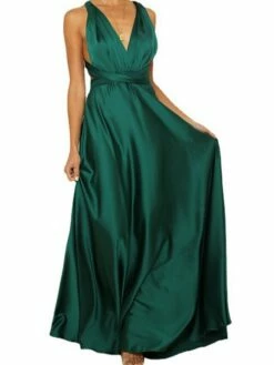 Women's Prom Dress Wedding Guest Dress Satin Dress Long Dress Maxi Dress Pink Navy Blue Green Sleeveless Pure Color Backless Summer Spring Fall V Neck Fashion Party Evening Party Wedding Guest 2023 -LIGHTINTHEBOX Shop hkryge1662353715321