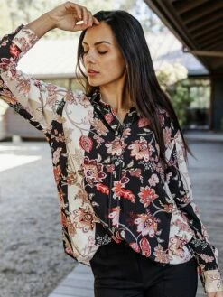 Women's Shirt Blouse Black Flower Button Print Long Sleeve Casual Holiday Going Out Fashion Streetwear Casual Shirt Collar Regular Fit Fall Winter -LIGHTINTHEBOX Shop hkuhwe1697800832842