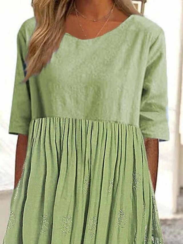 Women's Casual Dress Cotton Linen Dress Swing Dress Midi Dress Cotton Blend Fashion Modern Outdoor Daily Crew Neck Lace Patchwork Half Sleeve Summer Spring Fall 2023 Loose Fit Green Plain S M L XL 2XL 4 Women's Casual Dress Cotton Linen Dress Swing Dress Midi Dress Cotton Blend Fashion Modern Outdoor Daily Crew Neck Lace Patchwork Half Sleeve Summer Spring Fall 2023 Loose Fit Green Plain S M L XL 2XL - Image 2
