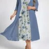 Women's Plus Size Two Piece Dress Set Casual Dress Swing Dress Outdoor Daily Fashion Elegant Print Midi Dress Crew Neck 3/4 Length Sleeve Floral Loose Fit Pink Royal Blue Blue Fall Winter L XL XXL -LIGHTINTHEBOX Shop hlqsoo1693534941166