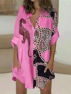 Women's Shirt Dress Casual Dress Mini Dress Winter Dress Daily Holiday Polyester Casual Shirt Collar Button Pocket Long Sleeve Summer Spring Fall 2022 Loose Fit White Pink Blue Leopard Floral -LIGHTINTHEBOX Shop hlyzzq1628230800769