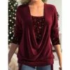 Blouse Women's Wine Red Pink Dark Green Solid / Plain Color Patchwork Sequin Daily Indoor Outdoor Classic U Neck Regular Fit S 2 Blouse Women's Wine Red Pink Dark Green Solid / Plain Color Patchwork Sequin Daily Indoor Outdoor Classic U Neck Regular Fit S -LIGHTINTHEBOX Shop hmbrfm1668252120346