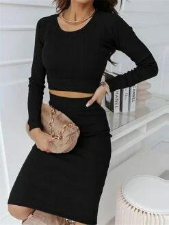 Women's Two Piece Dress Set Casual Dress Skirt Set Outdoor Daily Fashion Sexy Ribbed Midi Dress Crew Neck Long Sleeve Plain Regular Fit Black Wine Green Fall Winter S M L XL 17 Women's Two Piece Dress Set Casual Dress Skirt Set Outdoor Daily Fashion Sexy Ribbed Midi Dress Crew Neck Long Sleeve Plain Regular Fit Black Wine Green Fall Winter S M L XL -LIGHTINTHEBOX Shop hmdnfk1695268225755