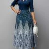 Women's Casual Dress A Line Dress Print Dress Floral Ombre Hollow Out Print Crew Neck Long Dress Maxi Dress Fashion Streetwear Outdoor Street 3/4 Length Sleeve Slim Blue Purple Green Fall S M L XL XXL