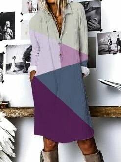 Women's Shirt Dress Casual Dress Cotton Linen Dress Midi Dress Polyester Fashion Casual Daily Outdoor Daily Vacation Shirt Collar Button Print 3/4 Length Sleeve Fall Winter Autumn 2023 Loose Fit Pink -LIGHTINTHEBOX Shop hmhnzs1694690882591