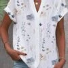 Women's Shirt Blouse White Yellow Navy Blue Floral Button Print Short Sleeve Casual Holiday Streetwear V Neck Regular Fit Floral -LIGHTINTHEBOX Shop hmjkdk1689247241847