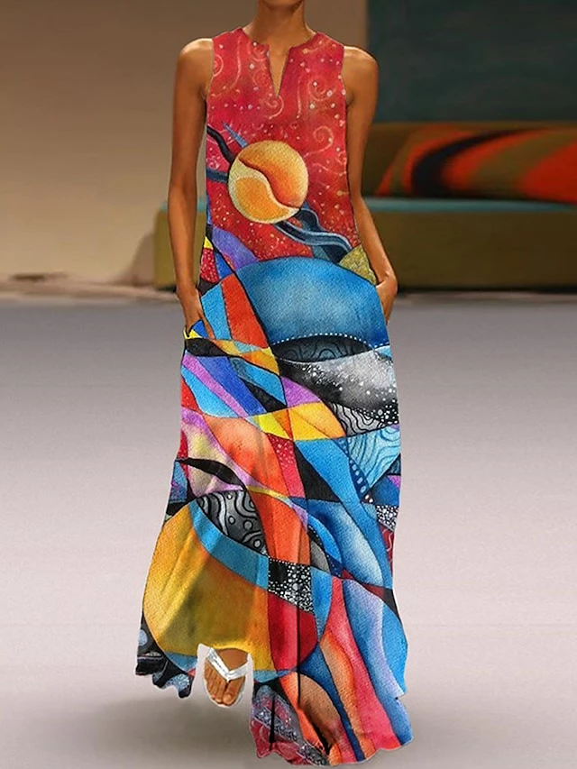 Women's Long Dress Maxi Dress Casual Dress Sheath Dress Swing Dress Floral Butterfly Fashion Casual Daily Holiday Going Out Pocket Print Sleeveless V Neck Dress Regular Fit Red Blue Green Spring 5 Women's Long Dress Maxi Dress Casual Dress Sheath Dress Swing Dress Floral Butterfly Fashion Casual Daily Holiday Going Out Pocket Print Sleeveless V Neck Dress Regular Fit Red Blue Green Spring - Image 3