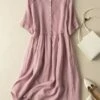 Women's Casual Dress Cotton Linen Dress Midi Dress Linen / Cotton Blend Fashion Classic Style Outdoor Daily Holiday Crew Neck Button Short Sleeve Fall Winter Autumn 2023 Loose Fit Pink Wine Green 1 Women's Casual Dress Cotton Linen Dress Midi Dress Linen / Cotton Blend Fashion Classic Style Outdoor Daily Holiday Crew Neck Button Short Sleeve Fall Winter Autumn 2023 Loose Fit Pink Wine Green -LIGHTINTHEBOX Shop hnwner1694418666390