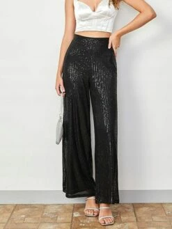 Women's Wide Leg Pants Sequin Trousers Black Mid Waist Fashion Streetwear Party Street Daily Micro-elastic Full Length Breathability Plain S M L XL 10 Women's Wide Leg Pants Sequin Trousers Black Mid Waist Fashion Streetwear Party Street Daily Micro-elastic Full Length Breathability Plain S M L XL -LIGHTINTHEBOX Shop houzgl1691564852606
