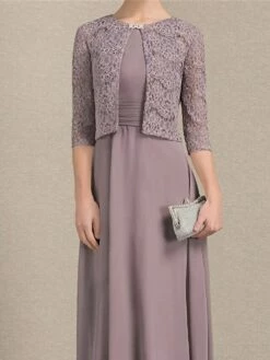 Women's Two Piece Dress Set Party Dress Lace Dress Party Outdoor Fashion Streetwear Lace Patchwork Midi Dress Crew Neck 3/4 Length Sleeve Plain Regular Fit Purple Fall Winter S M L XL XXL -LIGHTINTHEBOX Shop hpbnod1696579870535