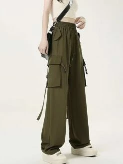 Women's Cargo Pants Wide Leg Pants Trousers Full Length Pocket Baggy Micro-elastic High Rise Fashion Streetwear Street Daily Wear Black Pink S M Fall Winter -LIGHTINTHEBOX Shop hpdzas1692257393920