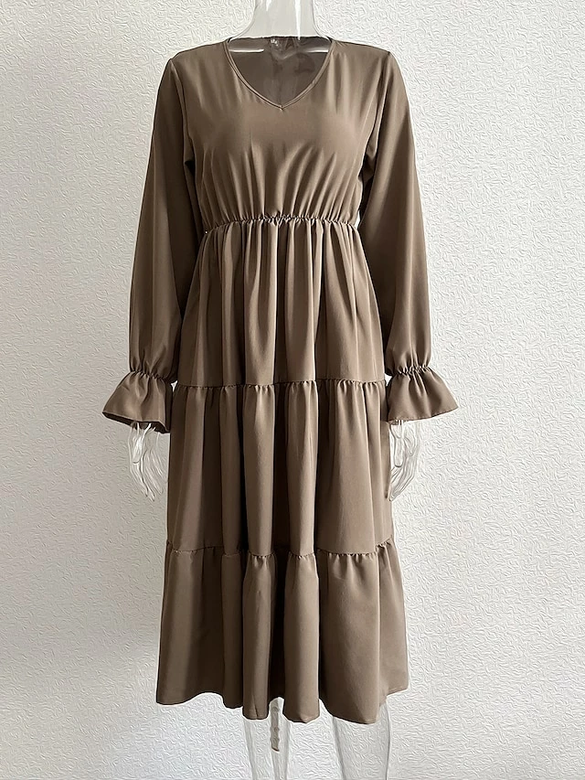 Women's Casual Dress Plain Dress Midi Dress Patchwork Outdoor Street Daily Active Fashion V Neck Long Sleeve 2023 Loose Fit Black Blue Khaki Color S M L XL XXL Size 14 Women's Casual Dress Plain Dress Midi Dress Patchwork Outdoor Street Daily Active Fashion V Neck Long Sleeve 2023 Loose Fit Black Blue Khaki Color S M L XL XXL Size - Image 12