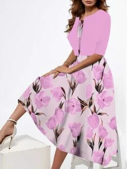 Women's Two Piece Dress Set Casual Dress Tank Dress Outdoor Daily Fashion Streetwear Print Midi Dress Strap Half Sleeve Floral Loose Fit Pink Dark Pink Peach Summer Spring S M L XL XXL -LIGHTINTHEBOX Shop hqfuis1687319836141