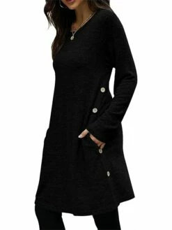 Women's Casual Dress Sweatshirt Dress Winter Dress Mini Dress Button Outdoor Daily Going Out Active Fashion Crew Neck Long Sleeve 2023 Loose Fit Black Pink Gray Color S M L XL XXL Size -LIGHTINTHEBOX Shop hqlwft1693558753461