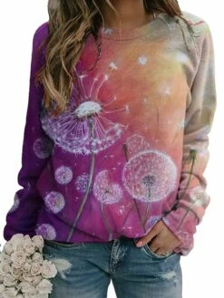 Women's Hoodie Sweatshirt Pullover Casual Green Blue Purple Graphic Floral Scenery Loose Fit Daily Round Neck Long Sleeve S M L XL XXL / 3D Print -LIGHTINTHEBOX Shop hqsmai1606299437311