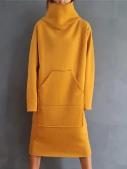 Women's Sweatshirt Dress Casual Dress Midi Dress Fashion Daily Outdoor Vacation Going Out Turtleneck Pocket Solid Color Regular Fit Black Yellow Purple S M L XL XXL -LIGHTINTHEBOX Shop hqvdel1697541675087
