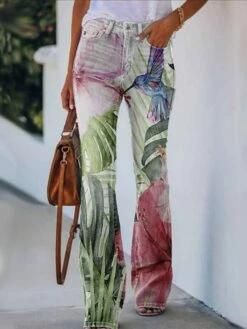 Women's Jeans Bootcut Flared Pants Full Length Faux Denim Print High Elasticity High Waist Fashion Streetwear Casual Daily 1 2 S M Fall & Winter -LIGHTINTHEBOX Shop hrapie1652193185630