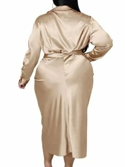 Women‘s Plus Size Curve Flattering Dresses Elegant Apple Shaped Dress Wedding Guest Work Dress Pure Color Shirt Collar Long Sleeve Fall Winter Work Midi Dress Going Out Work Dress Shirt Dress -LIGHTINTHEBOX Shop hrpkxa1663665115406
