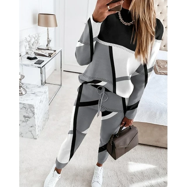 Women's Sweatshirt Tracksuit Pants Sets Camel Purple Green Geometric Color Block Drawstring Print Long Sleeve Sports Outdoor Casual Active Streetwear Crew Neck Regular Fit Fall & Winter 3 Women's Sweatshirt Tracksuit Pants Sets Camel Purple Green Geometric Color Block Drawstring Print Long Sleeve Sports Outdoor Casual Active Streetwear Crew Neck Regular Fit Fall & Winter