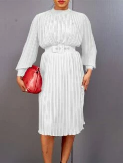 Women's Work Dress Casual Dress Black Dress Fashion Office Daily Workfashion Midi Dress Lace Up Pleated Crew Neck Long Sleeve Plain Regular Fit Black White Red Fall Winter S M L XL XXL -LIGHTINTHEBOX Shop hsfqez1695645192334