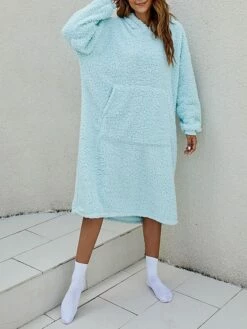 Women's Casual Dress Hoodie Dress Midi Dress Active Fashion Outdoor Home Holiday V Neck Pocket Solid Color Loose Fit Pink Burgundy Royal Blue M -LIGHTINTHEBOX Shop hsszeh1692588260286