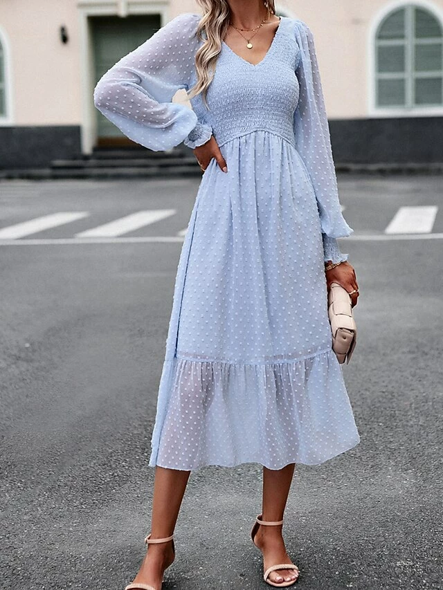 Women's Casual Dress Black Dress Plain Dress Midi Dress Ruched Street Daily Holiday Fashion Streetwear V Neck Long Sleeve 2023 Slim Black Blue Dark Blue Color S M L XL Size 11 Women's Casual Dress Black Dress Plain Dress Midi Dress Ruched Street Daily Holiday Fashion Streetwear V Neck Long Sleeve 2023 Slim Black Blue Dark Blue Color S M L XL Size - Image 9