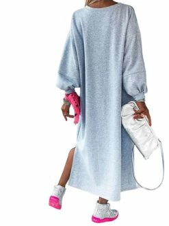 Women's Casual Dress Sweatshirt Dress Winter Dress Long Dress Maxi Dress Split Outdoor Street Daily Active Fashion Crew Neck Long Sleeve 2023 Loose Fit Gray Color S M L XL Size -LIGHTINTHEBOX Shop htyqwz1695292953615