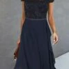 Women's Party Dress Lace Dress Cocktail Dress Midi Dress Dark Blue Short Sleeve Pure Color Lace Summer Spring Fall Crew Neck Fashion Vacation Summer Dress 2023 S M L XL 2XL 3XL
