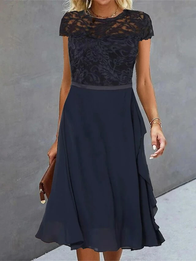 Women's Party Dress Lace Dress Cocktail Dress Midi Dress Dark Blue Short Sleeve Pure Color Lace Summer Spring Fall Crew Neck Fashion Vacation Summer Dress 2023 S M L XL 2XL 3XL 3 Women's Party Dress Lace Dress Cocktail Dress Midi Dress Dark Blue Short Sleeve Pure Color Lace Summer Spring Fall Crew Neck Fashion Vacation Summer Dress 2023 S M L XL 2XL 3XL