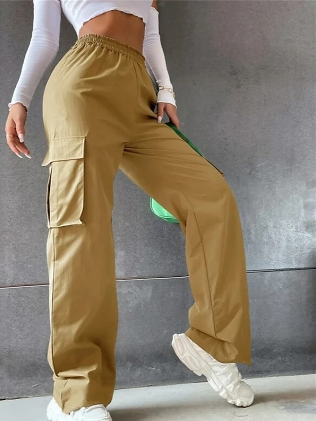 Women‘s Cargo Khaki Pants Trousers Full Length Cotton Pocket Micro-elastic High Waist Fashion Streetwear Street Daily Wear Rice White Sapphire S M Summer Spring 8 Women‘s Cargo Khaki Pants Trousers Full Length Cotton Pocket Micro-elastic High Waist Fashion Streetwear Street Daily Wear Rice White Sapphire S M Summer Spring - Image 6