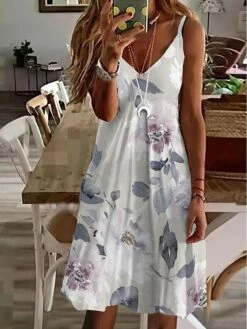 Women's Casual Dress Tank Dress Summer Dress Floral Print V Neck Mini Dress Active Fashion Outdoor Street Sleeveless Regular Fit White Pink Red Summer Spring S M L XL XXL -LIGHTINTHEBOX Shop husmog1688459609736