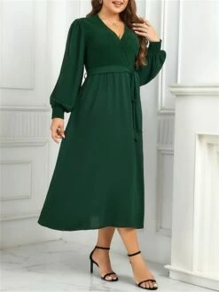 Women's Plus Size Curve Casual Dress Sheath Dress Plain Midi Dress Long Sleeve Lace Up Split V Neck Fashion Outdoor Green Fall Winter XL XXL 3XL 4XL 14 Women's Plus Size Curve Casual Dress Sheath Dress Plain Midi Dress Long Sleeve Lace Up Split V Neck Fashion Outdoor Green Fall Winter XL XXL 3XL 4XL -LIGHTINTHEBOX Shop huxbfc1695031566980